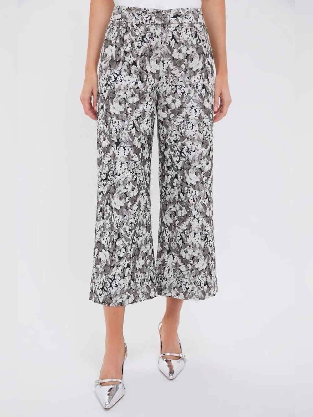 Tuckernuck Gray Gardens Jacquard Wide Leg Cropped Pants Luxury Chic Size 12 NWT